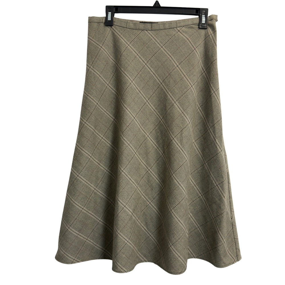 Norton McNaughton Brown Plaid A-Line Midi Skirt Stretch Size 6 Academic Office
